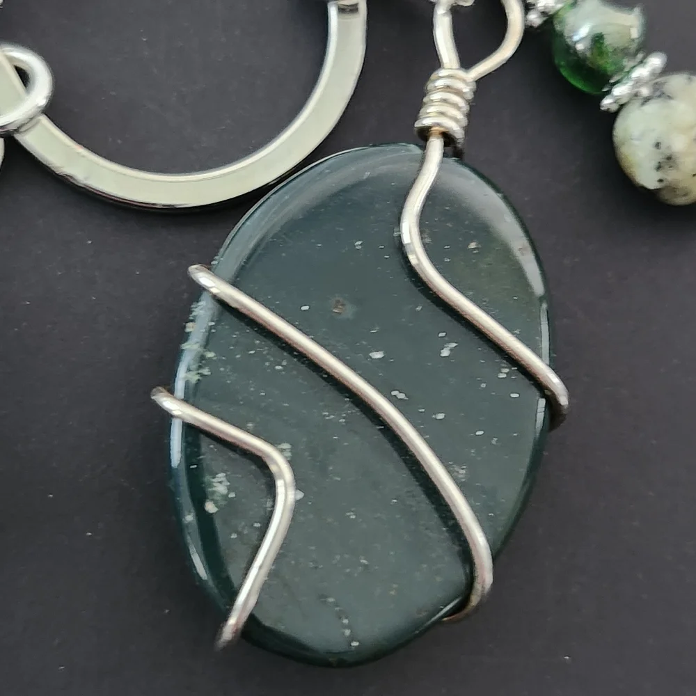 Agate Purse Charm or Keychain Aventurine Jasper Stone Handcrafted